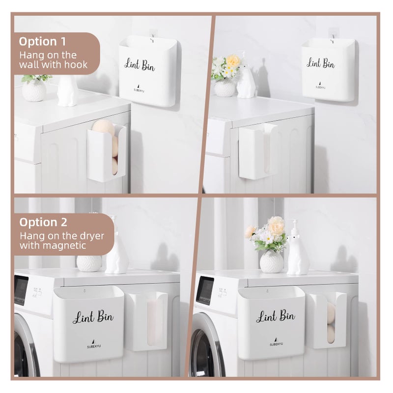 SUBEKYU Magnetic Lint Bin for Laundry Room, Small Waste Bin or Laundry Storage Container for Hanging on Dryer/Washer/Wall, 0.85 Gallon, White - Image 4